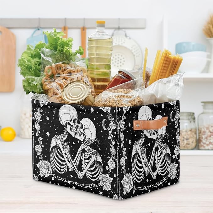 Pardick Halloween Skull Skeleton Goth Basket Storage Bins Large Fabric Toys - Image 7