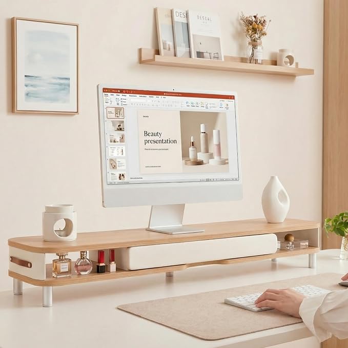 Fenge Monitor Stand with Large Drawer, 42.5 Inch Dual Monitor Riser - Image 9