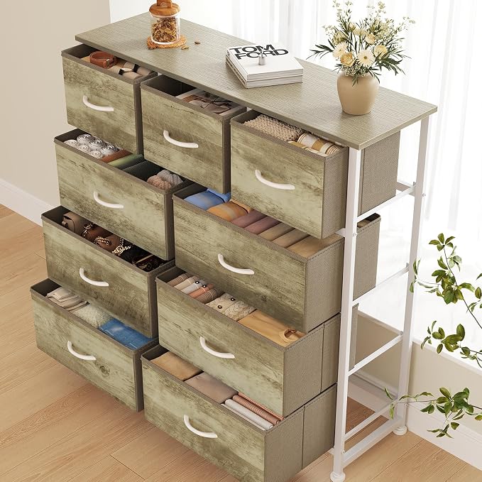 DUMOS 9 Drawer Dresser for Bedroom, Storage Organizer Chest of Drawers | Fabric - Image 8