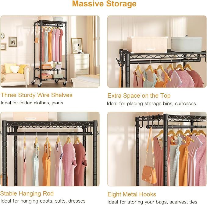 FUTASSI P6 Mini Rolling Clothes Rack Heavy Duty, Clothing Racks - Image 7