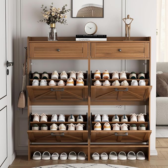 Shoe Cabinet with 4 Flip Drawers & 2 Top Drawers, Hidden Slim Shoe Rack - Image 8