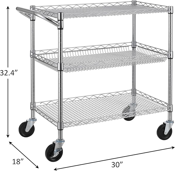 Finnhomy 3 Tier Heavy Duty Commercial Grade Utility Cart, Wire Rolling Cart - Image 7