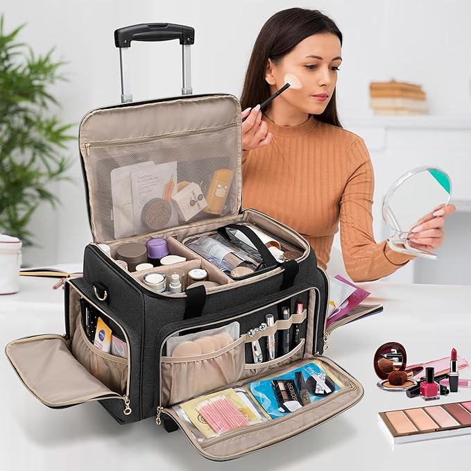 LUXJA Rolling Makeup Case with 3 Removable Pouches and 1 Makeup Brush Bag - Image 8