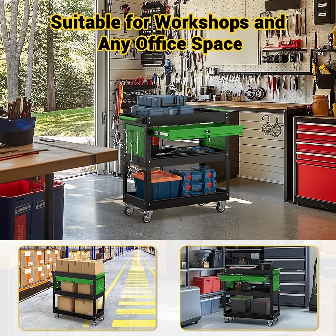 3 Tier Rolling Tool Cart on Wheels, 550 LBS Tool Cart - Image 7