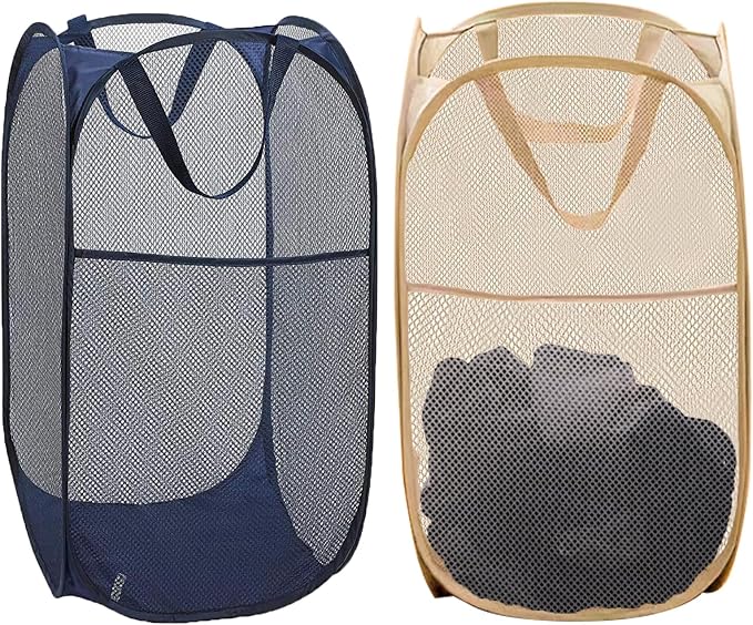 2 Pack Collapsible Pop Up Laundry Hamper, Large Capacity Mesh Laundry Basket - Image 7