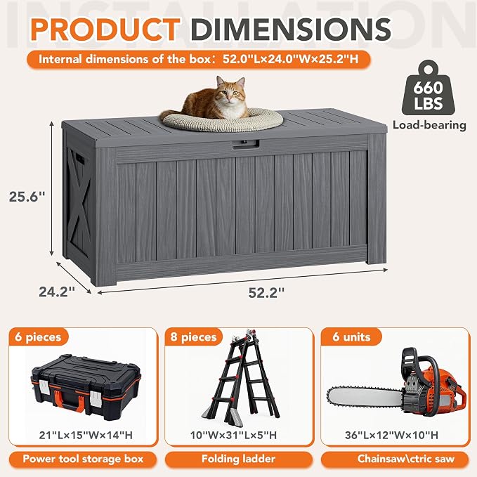 130 Gallon Deck Box Outdoor Indoor Waterproof Storage Box - Image 8