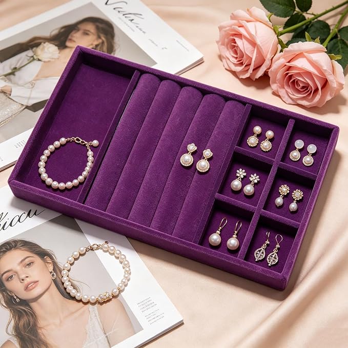 Velvet Jewelry Trays for Drawers, Ring Earring Necklace Bracelet Organizer - Image 5