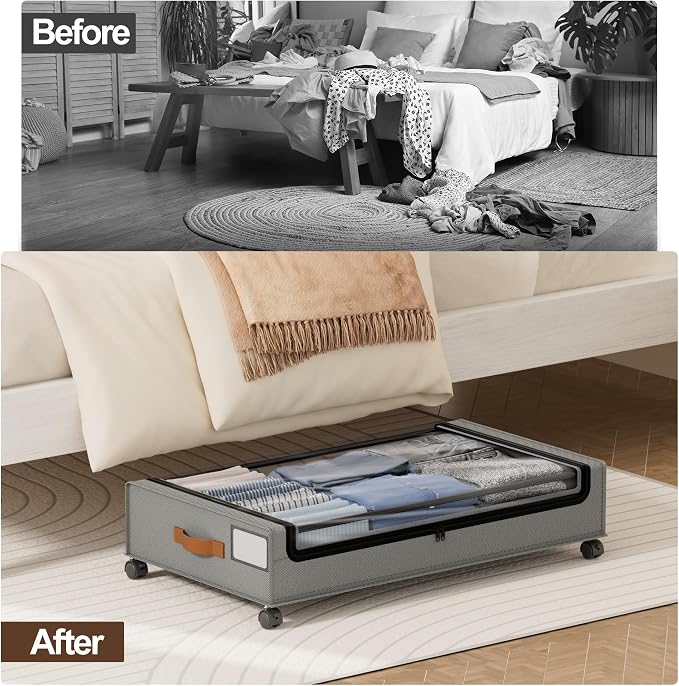 LAMU Under Bed Storage with Wheels, 2 Pack Under Bed Storage Containers with - Image 7
