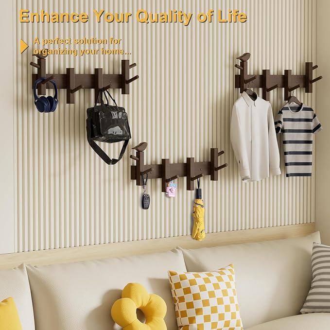 Coat Rack Wall Mount,Solid Acacia Wall Mounted Coat Rack - Image 6