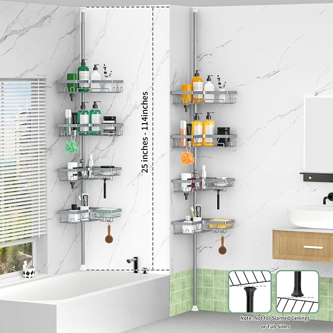 DAOYA Corner Shower Caddy Tension Pole, Light Gray | 4-Tier, Adjustable - Image 7