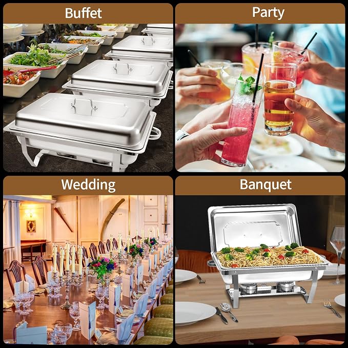 8 Qt 8 Pack Full Size Stainless Steel Chafing Dishes Buffet Set - Image 6