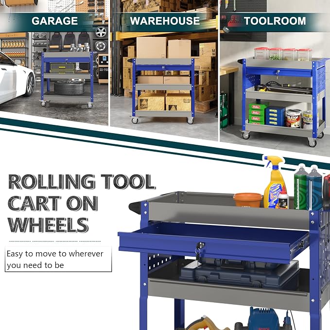 3 Tier Rolling Tool Cart on Wheels - Image 7