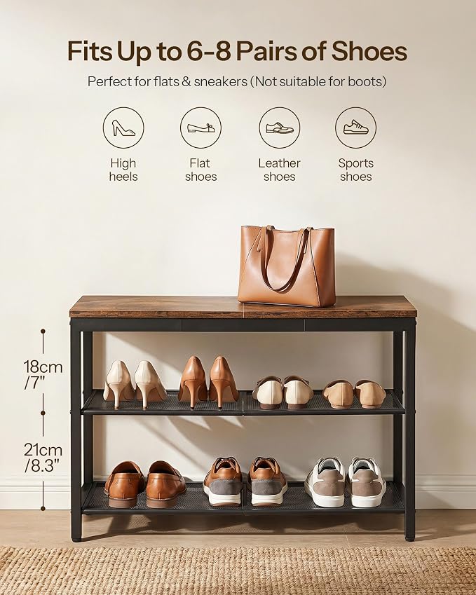 HOOBRO Shoe Bench, 3-Tier Shoe Rack, Industrial Shoe Organizer Storage Bench - Image 7