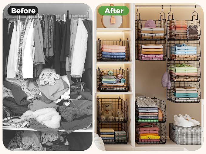 4" Extra Deeper Hanging Closet Organizers and Storage, 4 Tier Foldable Wire - Image 9