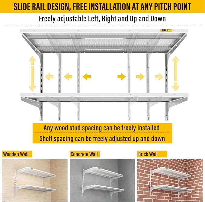 2 Tier 1.3x3ft Garage Shelving Wall Mounted, 15.6x36inch per Shelf Height - Image 7