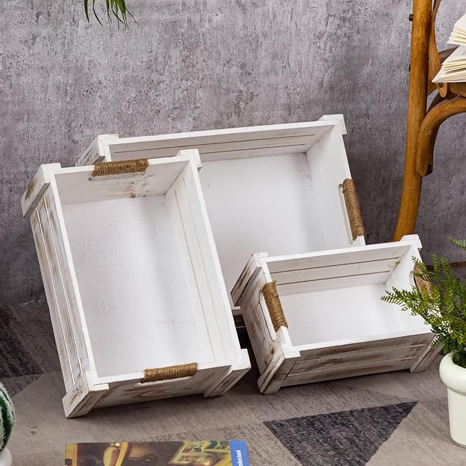 TIMRIS Set of 3 Rustic Wood Nesting Crates, Farmhouse Wooden Storage Container - Image 9