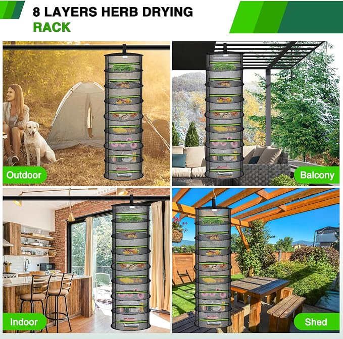 Yesker 8 Layer Herb Drying Rack Hanging Mesh Foldable Plant Drying Racks 24" w - Image 9