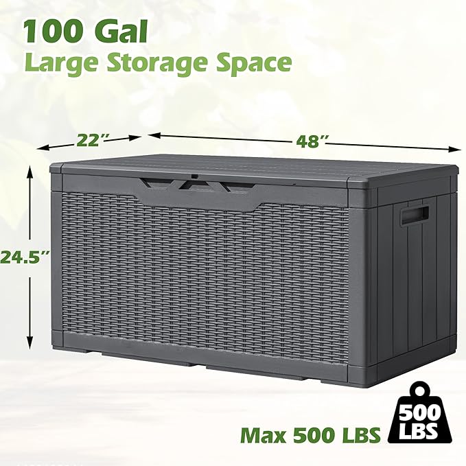 Greesum 100 Gallon Resin Deck Box Large Outdoor Storage, Imitation Rattan Weave - Image 7