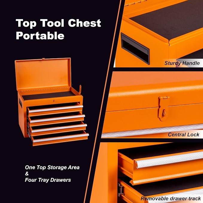 Tool Chest, 5-Drawer Rolling Tool Storage Cabinet - Image 6