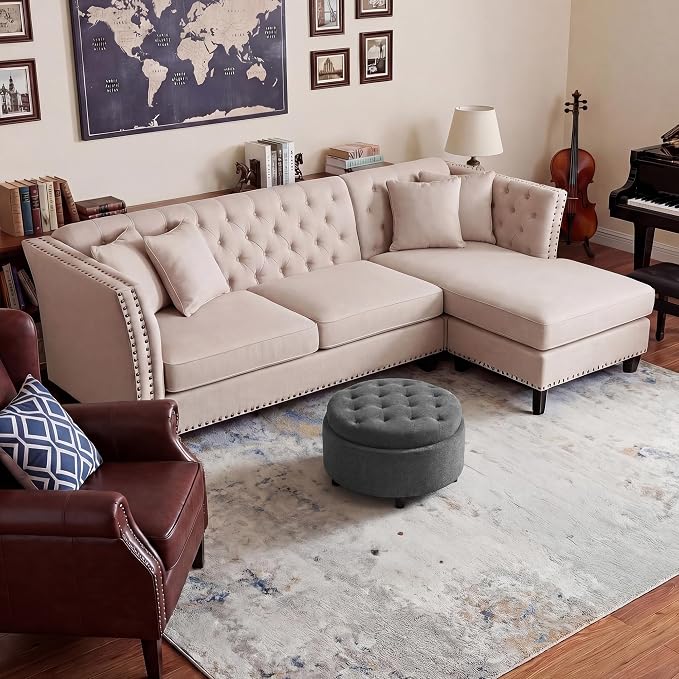 COLAMY Fabric Round Storage Ottoman - Image 9