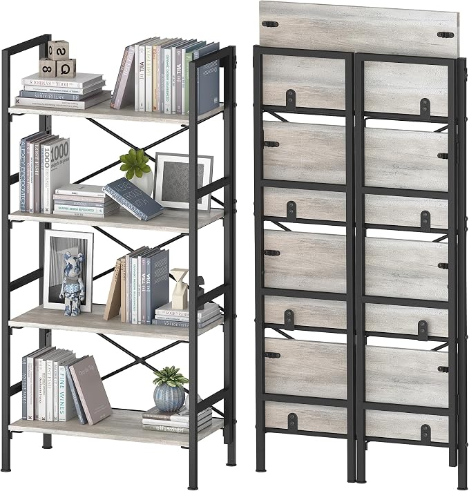 Homeiju Folding Bookshelf, 4 Tier Bookcase Foldable Shelf - Image 8