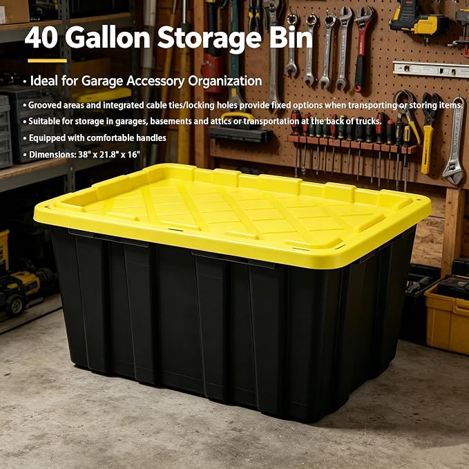 40 Gallon Tote 2 Pack, Heavy Duty Stackable Plastic Storage Bins - Image 6