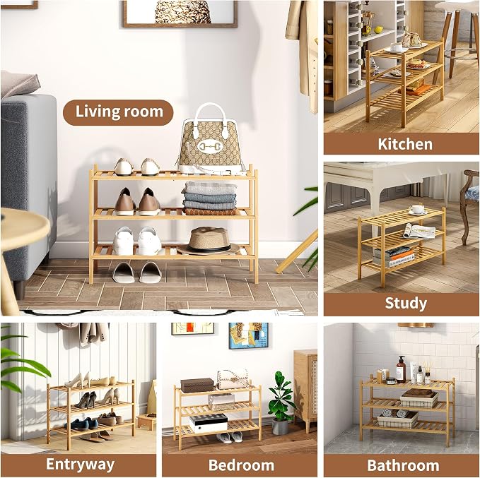 Bamboo Shoe Rack Stackable Shoe Shelf Storage Organizer - Image 8