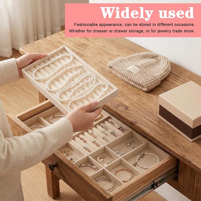 10 Pack Velvet Jewelry Trays – Stackable Drawer Organizer Inserts, Earrings & - Image 7