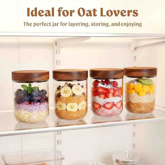 Overnight Oats Containers with Lids Acacia Glass Jars - Image 7