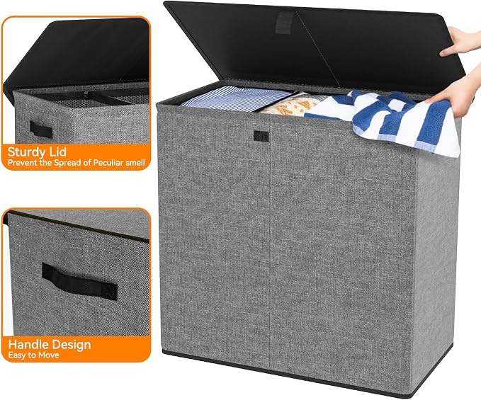 WOWLIVE Laundry Hamper with Lid, 180L Large Laundry Basket 3 Section with - Image 7