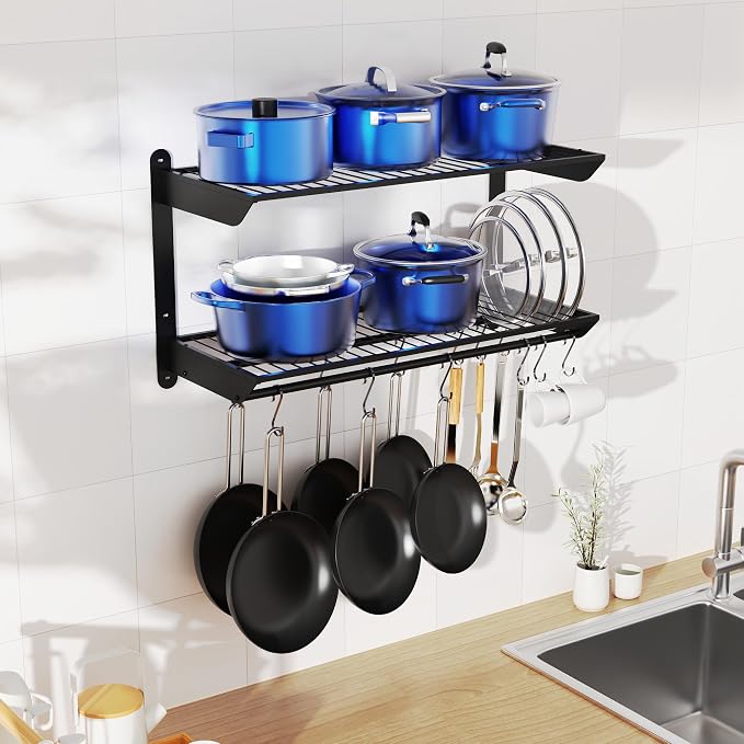 YIGII 30 Inch Pot Rack Wall Mounted, 2-Tier Pots and Pans Organizer - Image 7