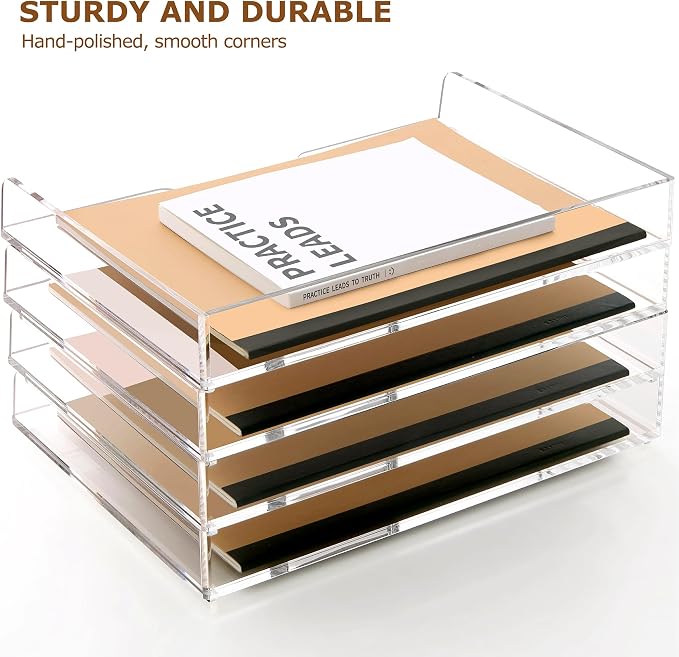 SANRUI 4 Tier Acrylic Paper Letter Tray Desk Stackable Organizer Trays,Clear - Image 8