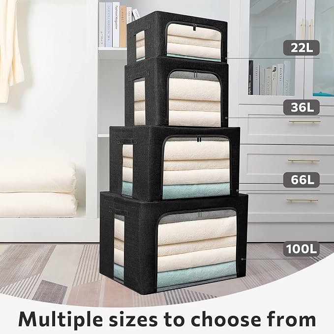 FHSQX 2 Pack Clothes Storage Bins Foldable Metal Frame Storage Box Linen Fabric - Image 7