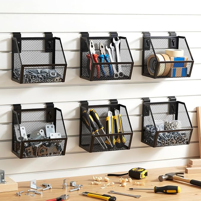 6 Set Slatwall Bins with Metal Hooks Mesh Slat wall Mounted Hanging Holder - Image 7