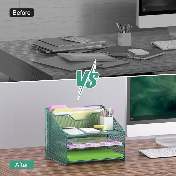 Samstar Green Desk File Organizer, Mesh Letter File Folder Holder - Image 6