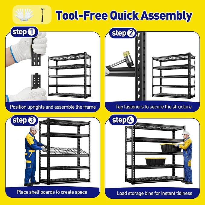 REIBII 48" W Garage Shelving, 5-Tier Storage Shelves Load 3030LBS, Adjustable - Image 9