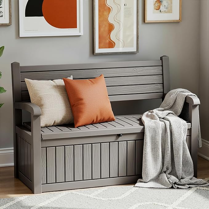 80 Gallon Outdoor Storage Bench Spacious Storage Box Waterproof Resin Deck Box - Image 9