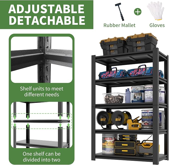 Garage Shelving, 3000Lbs 5 Tier Adjustable Garage Storage Shelves Suitable - Image 6