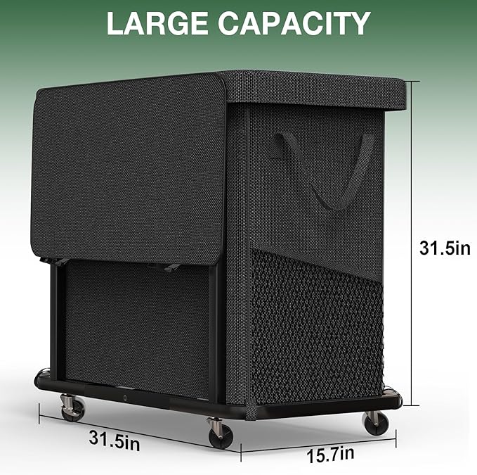 60 Gal Laundry Basket with Lid, Rolling Laundry Hamper with Wheels, Dirty - Image 6