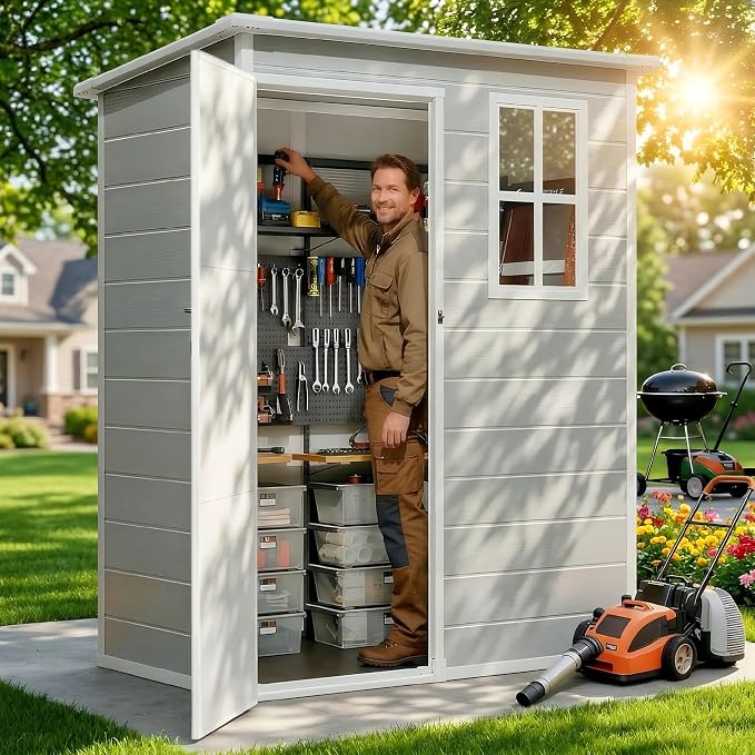 Gizoon 5x3 FT Resin Outdoor Storage Shed, Weather-Resistant Plastic Garden Tool - Image 8