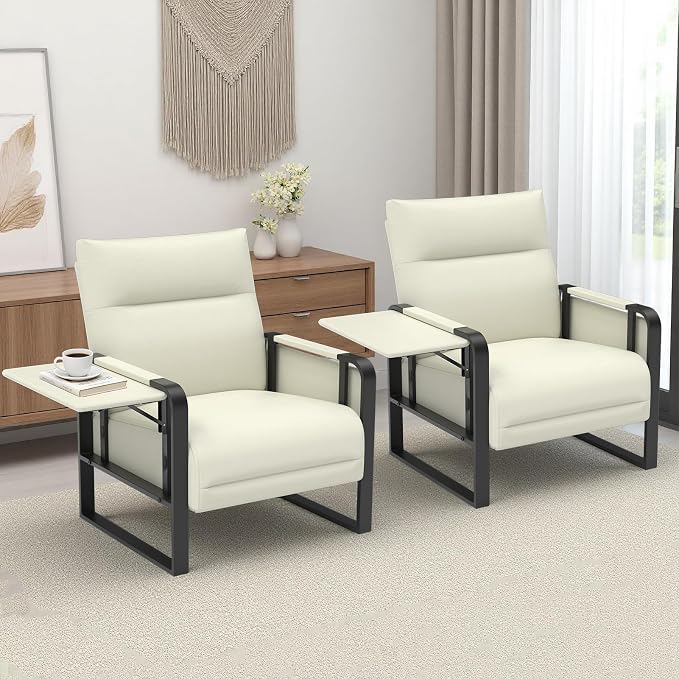 Upholstered Accent Sofas Set of 2, Modern Faux Leather Sofa Chairs - Image 9