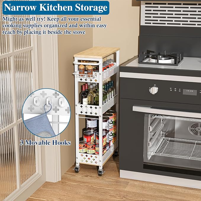 Rolling Slim Storage Cart, 4-Tier Narrow Bathroom Laundry Room Organization Cart - Image 9