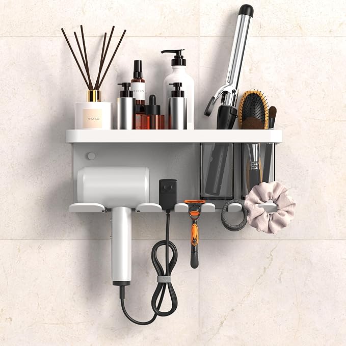 Hair Dryer Holder Wall Mounted Adhesive/Drilling, Hair Dryer Storage Organizer - Image 9