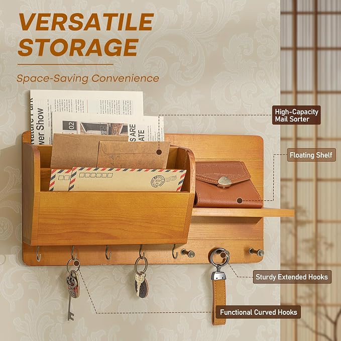 Rebee Vision Pine Wood Farmhouse Key Holder Wall Mount - Image 6