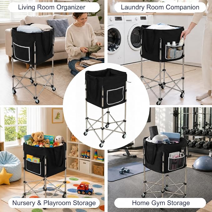 Laundry Cart with Wheels, 35.9" No-Bend Rolling Cart, 600D washable bag - Image 8