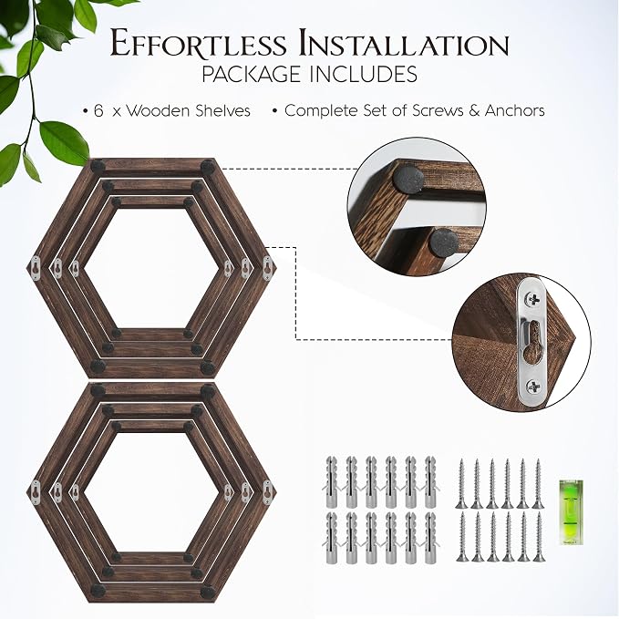 Hexagon Floating Shelves Set of 6 Honeycomb Shelves - Image 7