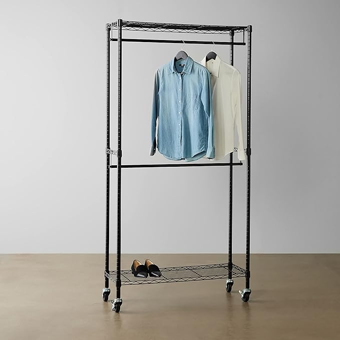Amazon Basics Adjustable, Double Hanging Rod Garment Rolling Closet Organizer - Image 7