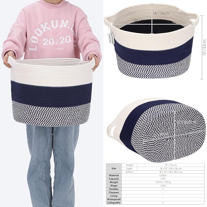 Sea Team Oval Large Cotton Rope Woven Storage Basket - Image 7