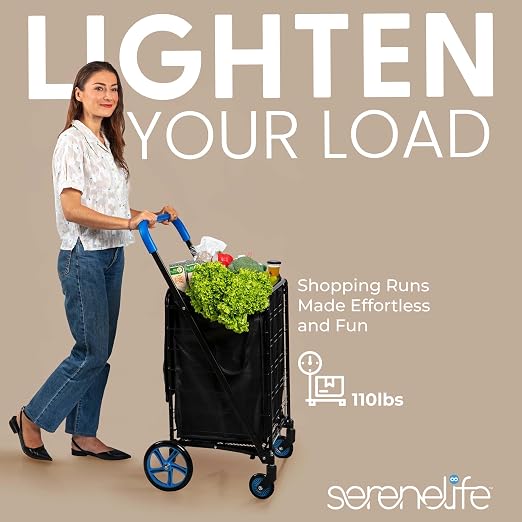 SereneLife Large Folding Utility Shopping Cart - Image 8