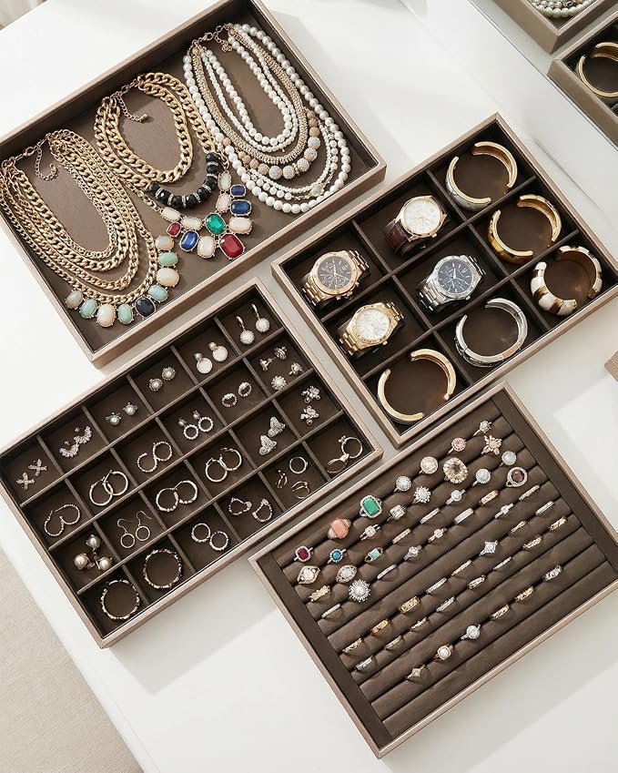 Jewelry Tray, 4 Pack Jewelry Organizer Velvet Jewelry Tray Stackable Jewelry - Image 7